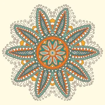 Ornamental round lace pattern, circle background with many details, looks lik Illustrazione stock