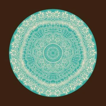 Ornamental round lace pattern, circle background with many details, looks lik Illustrazione stock