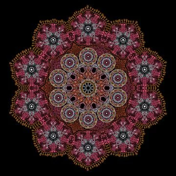 Ornamental round lace pattern, circle background with many details, looks lik Stock Illustration