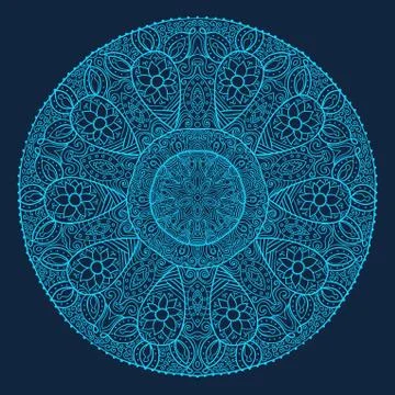 Ornamental round lace pattern, circle background with many details, looks lik Illustrazione stock