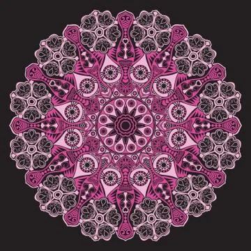 Ornamental round lace pattern, circle background with many details, looks lik 스톡 일러스트