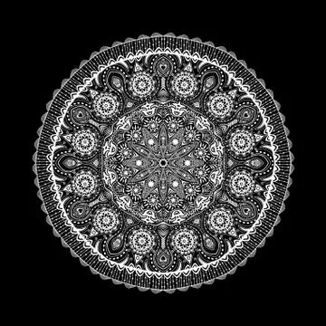 Ornamental round lace pattern, circle background with many details, looks lik Illustrazione stock