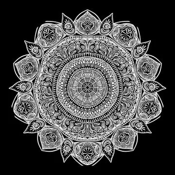 Ornamental round lace pattern, circle background with many details, looks lik 스톡 일러스트