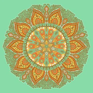 Ornamental round lace pattern, circle background with many details, looks lik 스톡 일러스트