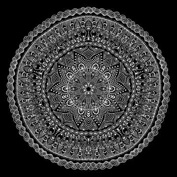 Ornamental round lace pattern, circle background with many details, looks lik Stock Illustration