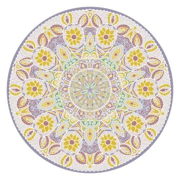 Ornamental round lace pattern, circle background with many details, looks lik Illustrazione stock