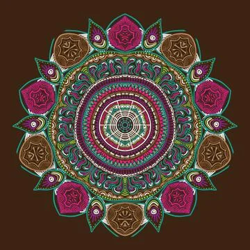 Ornamental round lace pattern, circle background with many details, looks lik 스톡 일러스트