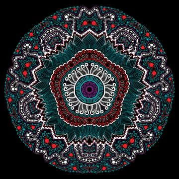 Ornamental round lace pattern, circle background with many details, looks lik Illustrazione stock