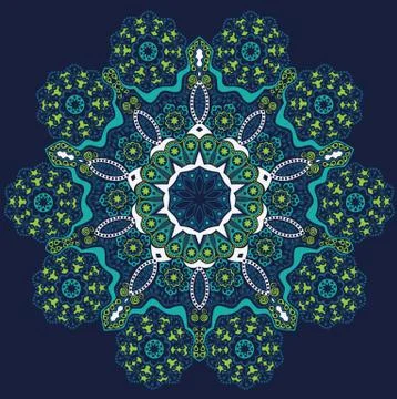 Ornamental round lace pattern, circle background with many details, looks lik Illustrazione stock