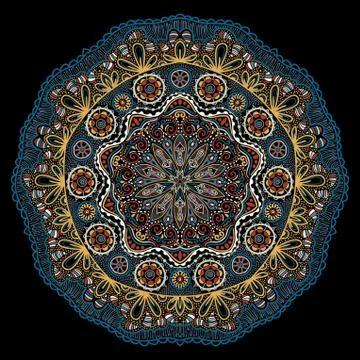 Ornamental round lace pattern, circle background with many details, looks lik Stock Illustration