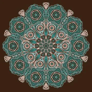 Ornamental round lace pattern, circle background with many details, looks lik 스톡 일러스트