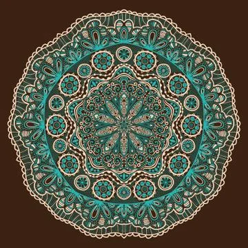 Ornamental round lace pattern, circle background with many details, looks lik 스톡 일러스트