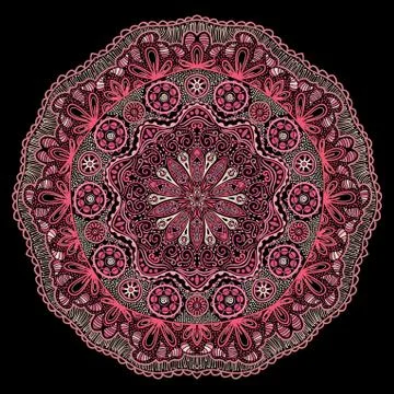 Ornamental round lace pattern, circle background with many details, looks lik Stock Illustration