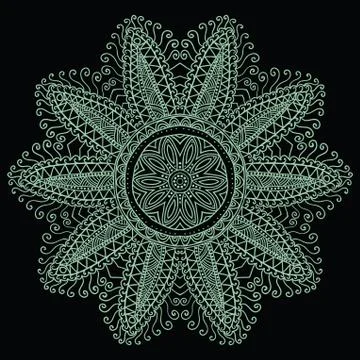 Ornamental round lace pattern, circle background with many details, looks lik Illustrazione stock