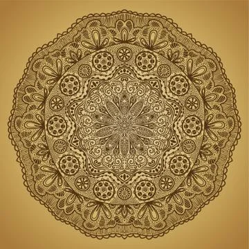 Ornamental round lace pattern, circle background with many details, looks lik Stock Illustration