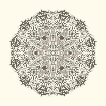 Ornamental round lace pattern, circle background with many details, looks lik Illustrazione stock