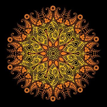 Ornamental round lace pattern, circle background with many details, looks lik 스톡 일러스트