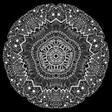 Ornamental round lace pattern, circle background with many details, looks lik Illustrazione stock