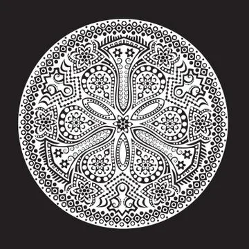 Ornamental round lace pattern, circle background with many details, looks lik Illustrazione stock