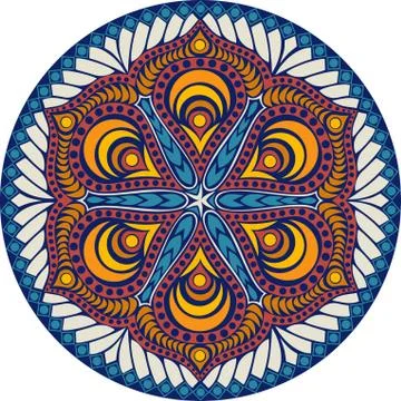 Ornamental round lace pattern, circle background with many details, looks lik Stock Illustration