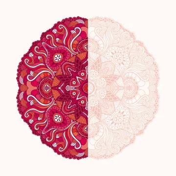 Ornamental round lace pattern, circle background with many details, looks lik Illustrazione stock