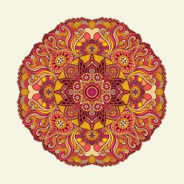Ornamental round lace pattern, circle background with many details, looks lik 스톡 일러스트