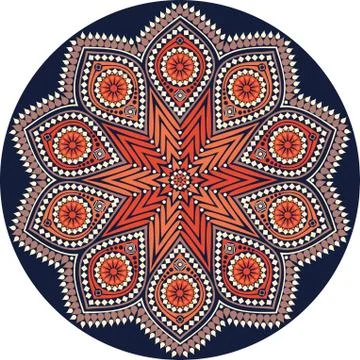 Ornamental round lace pattern, circle background with many details, looks lik Illustrazione stock