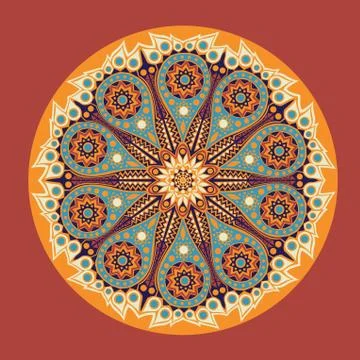 Ornamental round lace pattern, circle background with many details, looks lik 스톡 일러스트