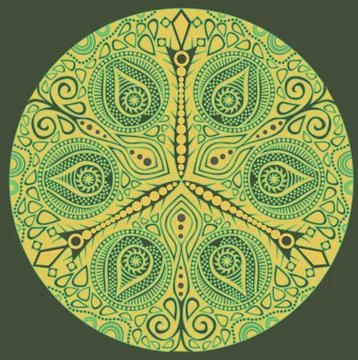 Ornamental round lace pattern, circle background with many details, looks lik Illustrazione stock