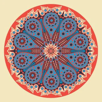 Ornamental round lace pattern, circle background with many details, looks lik Illustrazione stock