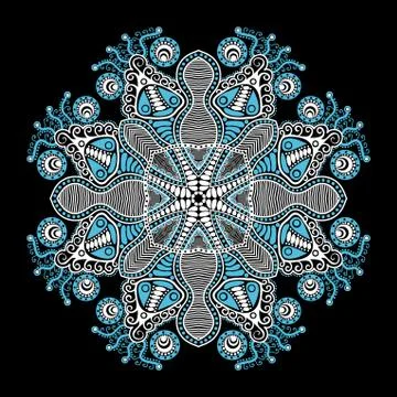 Ornamental round lace pattern, circle background with many details, looks lik Illustrazione stock