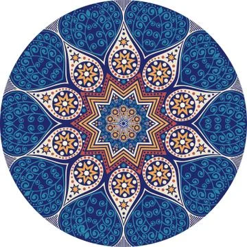 Ornamental round lace pattern, circle background with many details, looks lik Illustrazione stock