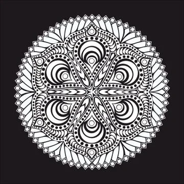 Ornamental round lace pattern, circle background with many details, looks lik Illustrazione stock