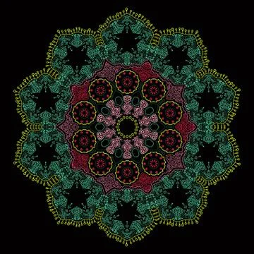 Ornamental round lace pattern, circle background with many details, looks lik Illustrazione stock