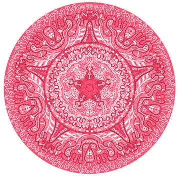 Ornamental round lace pattern, circle background with many details, looks lik Illustrazione stock
