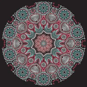Ornamental round lace pattern, circle background with many details, looks lik Stock Illustration