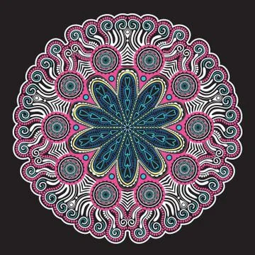 Ornamental round lace pattern, circle background with many details, looks lik Stock Illustration