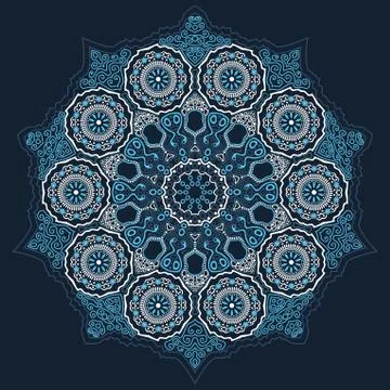Ornamental round lace pattern, circle background with many details, looks lik Stock Illustration