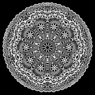 Ornamental round lace pattern, circle background with many details, looks lik Stock Illustration
