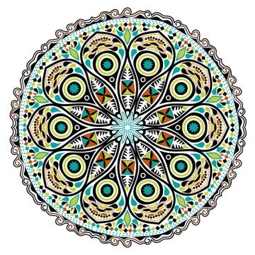 Ornamental round lace pattern, circle background with many details, looks lik 스톡 일러스트