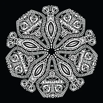 Ornamental round lace pattern, circle background with many details, looks lik Illustrazione stock