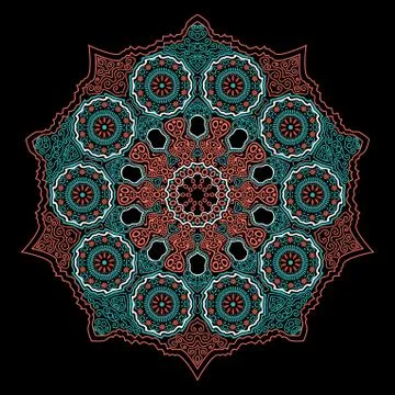 Ornamental round lace pattern, circle background with many details, looks lik Illustrazione stock