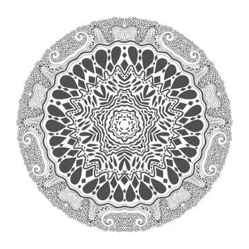 Ornamental round lace pattern, circle background with many details, looks lik Stock Illustration