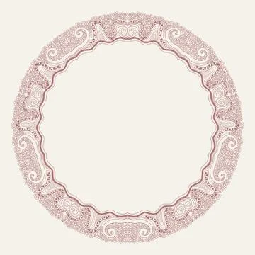 Ornamental round lace pattern, circle background with many details, looks lik Illustrazione stock