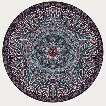 Ornamental round lace pattern, circle background with many details, looks lik Stock Illustration