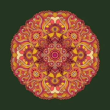 Ornamental round lace pattern, circle background with many details, looks lik Stock Illustration