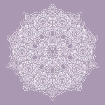 Ornamental round lace pattern, circle background with many details, looks lik Illustrazione stock