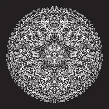 Ornamental round lace pattern, circle background with many details, looks lik Stock Illustration
