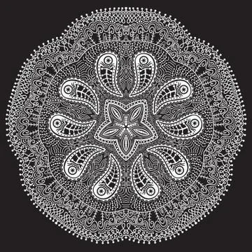 Ornamental round lace pattern, circle background with many details, looks lik Stock Illustration