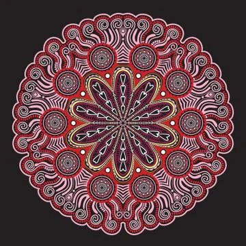 Ornamental round lace pattern, circle background with many details, looks lik Stock Illustration